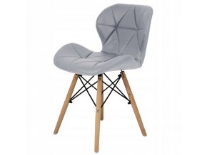 šedá kožená stolička s drevenými nohami železnou konštrukciou