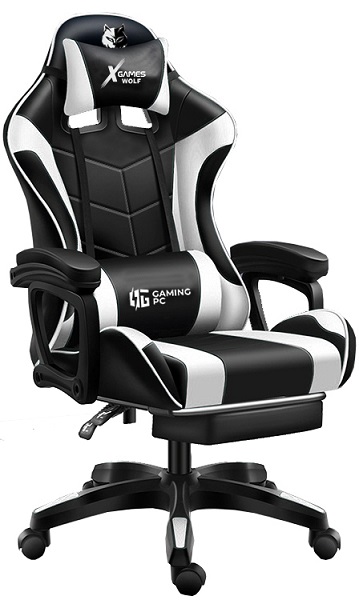 ShopJK EINSTELLBARER GAMING-STUHL ÖKOLEDER-SCHWARZ-WEISS-FG-02