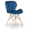 modrá stolička s drevenými nohami železnou konštrukciou