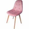 ružová jedálenská stolička s drevenými nohami