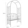 Záhradná pergola s lavicou 122 x 58 x 203 cm rozmer