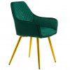 zelená stolička so zlatými nohami a prešívaním