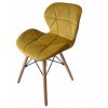 žltá stolička s drevenými nohami železnou konštrukciou