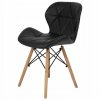 čierna kožená stolička s drevenými nohami železnou konštrukciou