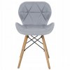 šedá kožená stolička s drevenými nohami železnou konštrukciou
