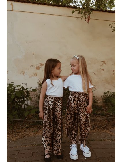 Dětské leopard satin kalhoty s rozparky Mini