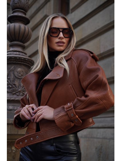 Brown bubble Girls Style Leather Jacket