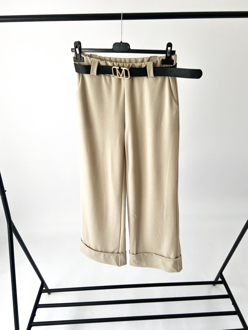 Široké kalhoty LUCA s páskem - béžové