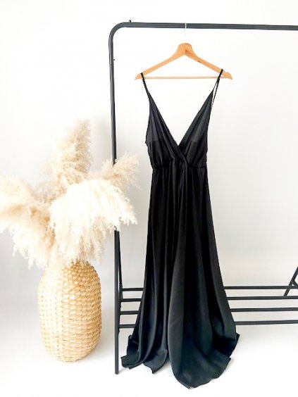 Maxi saténové šaty RITA - černé