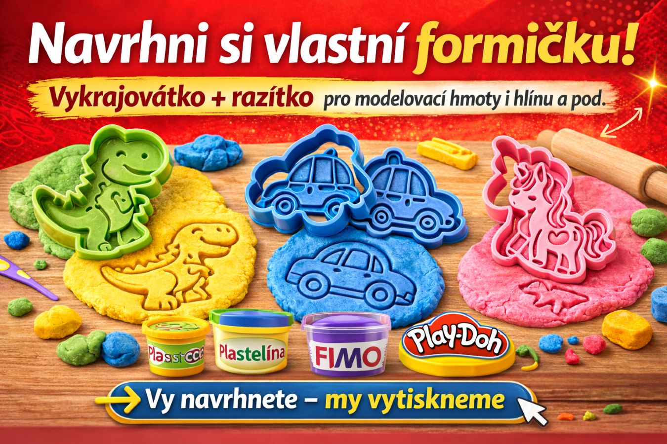 Formičky na modelovací hmoty na míru z 3D tisku. Vlastní motiv, jméno, číslo nebo logo. Česká výroba, precizní zpracování a originální design