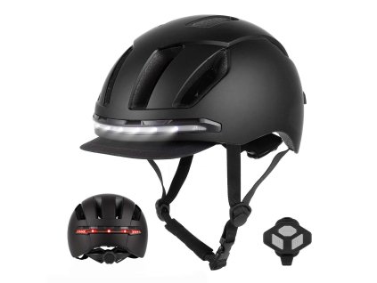 Smart cyklistická přilba s LED směrovkami a bezdrátovým ovládáním – černá