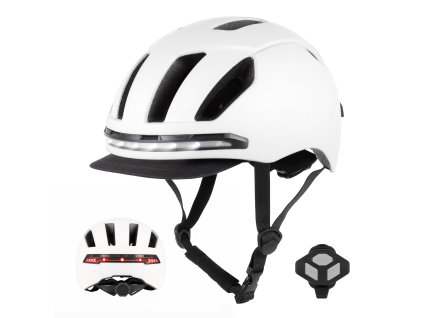 Smart prilba s LED smerovkami a diaľkovým ovládaním – biela
