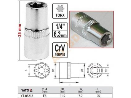 Hlavice TRX nástrčná E5 1/4" YATO  - YT-05212