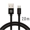 Kabel USB microUSB textilní 2m 3A černá  - 802372,00