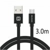 Kabel USB microUSB textilní 3m 3A černá  - 802372,70