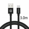 Kabel USB USB-C textilní 3m 3A černá  - 802377,70