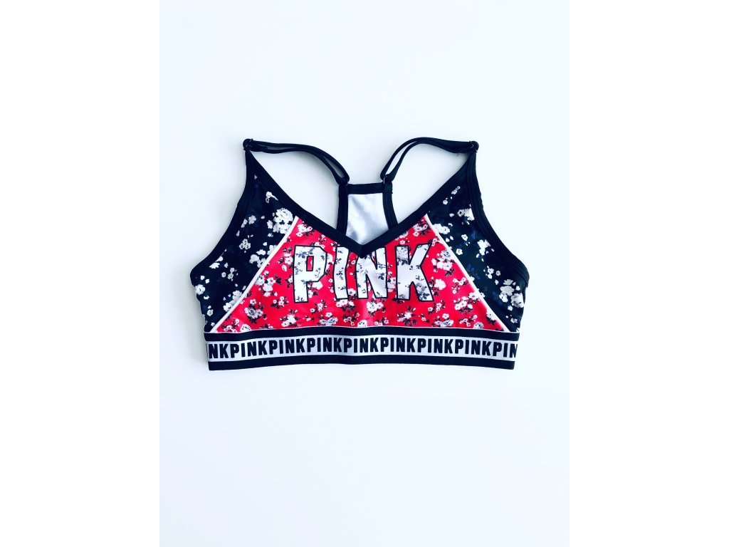Victoria's Secret PINK Ultimate Floral Multicolor pohodlná sportovní podprsenka s nápisy Pink po celém obvodu