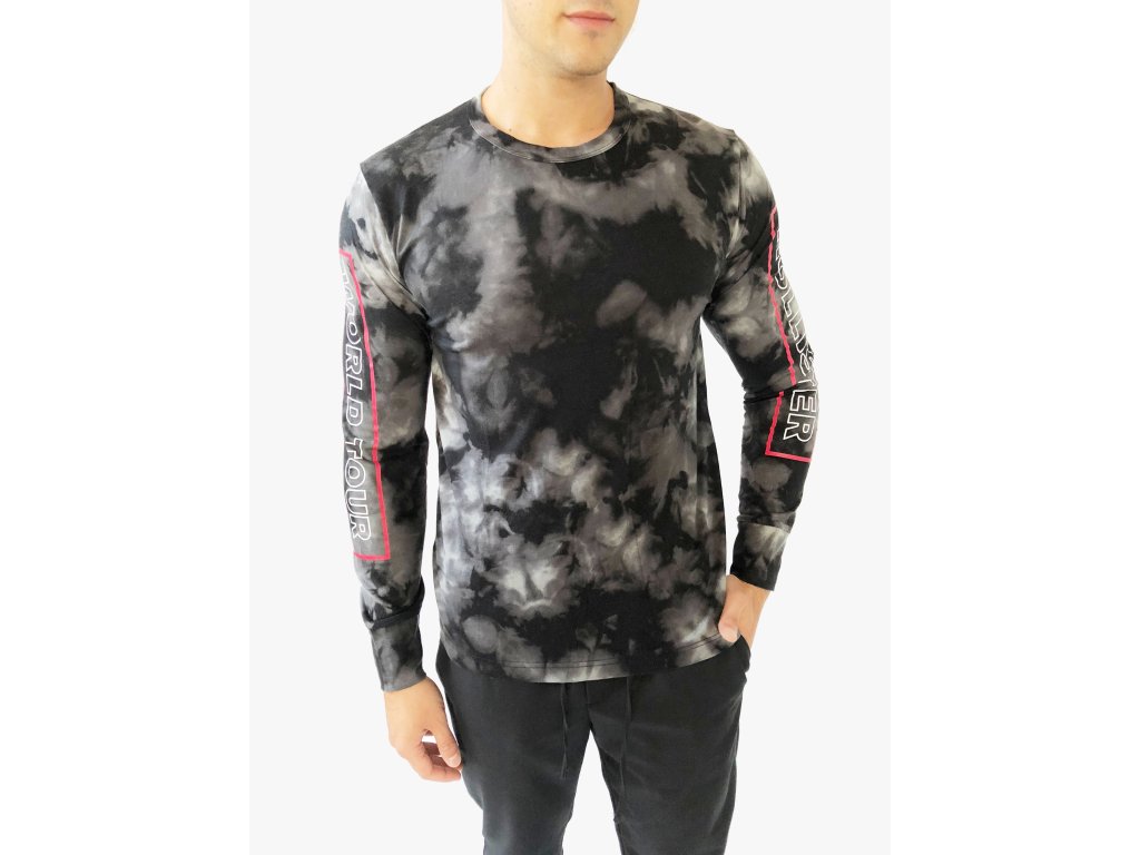 Hollister World Tour stylové batikované triko s dlouhým rukávem a motivem