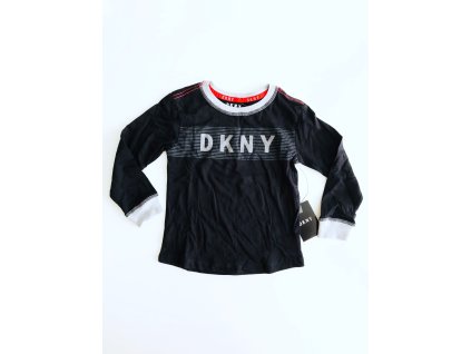 DKNY Logo Black pohodlné bavlněné chlapecké triko s dlouhým rukávem a logem