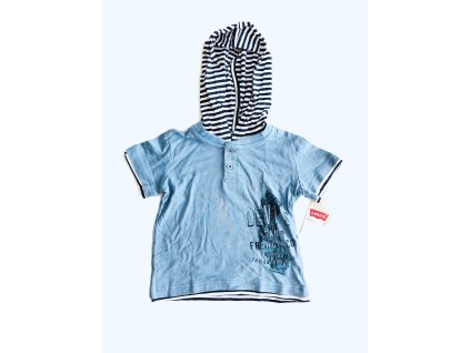Levi's Stripe Blue stylové bavlněné chlapecké triko krátký rukáv s kapucí