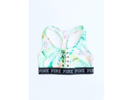 Victoria's Secret PINK Light Jungle pohodlná sportovní podprsenka se vzorem džungle a nápisy Pink po celém obvodu