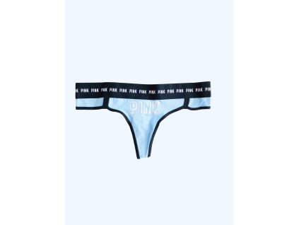 Victoria's Secret PINK Thong Blue pohodlná stylová tanga s nápisy Pink po celém obvodu