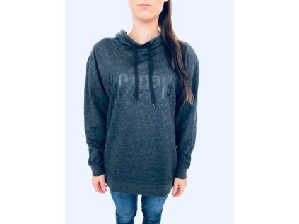 Victoria's Secret Everyday Dark Grey Long Fit pohodlná tmavě šedá mikina s kapucí a nápisem Victoria Sport