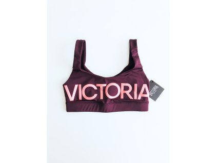 Victoria's Secret Logo pohodlná vínová sportovní podprsenka z kolekce Victoria Sport