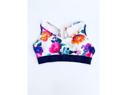 Victoria's Secret PINK Ultimate Floral White sportovní podprsenka s nápisy Pink po celém obvodu