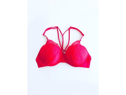 Victoria's Secret PINK Logo Red stylová červená Push-Up podprsenka s nápisy Pink po celém obvodu