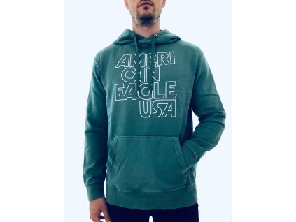 American Eagle Outfitters Green stylová zelená mikina s kapucí a nápisy