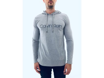 Calvin Klein Logo Grey stylové šedé triko s dlouhým rukávem a kapucí