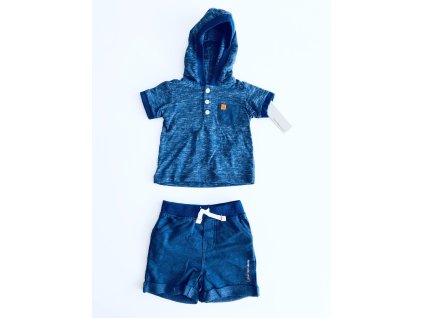 Calvin Klein Jeans Logo Blue stylové chlapecké triko krátký rukáv s kapucí a kraťasy set 2 ks