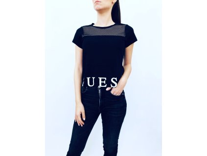 Guess Logo Black stylové černé triko Cropped krátký rukáv