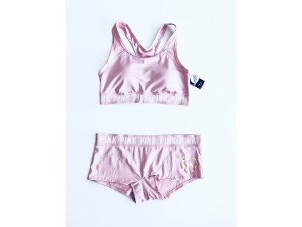 Victoria's Secret PINK Ultimate Rosegold sportovní podprsenka a kalhotky Boyshort set 2 ks