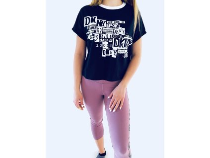 DKNY Sport Black stylové černé triko Cropped krátký rukáv