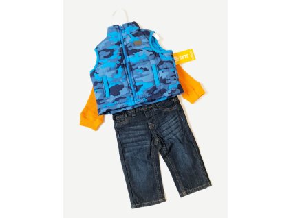 Lee Camo Blue chlapecká vesta, triko dlouhý rukáv a jeans souprava 3 ks