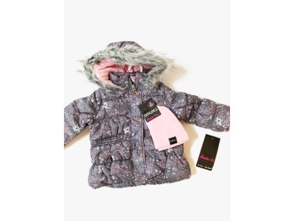 Hawke & Co Grey Flower stylová dětská zimní bunda s čepicí