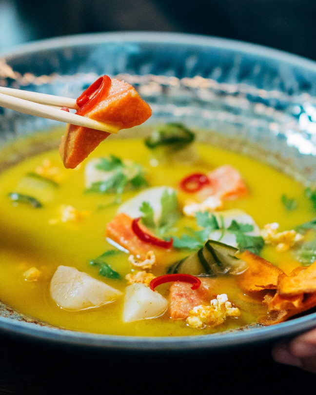 specialty from the Ceviche & Sashimi gastro event – wild salmon and St. James clam ceviche in tiger milk with mango