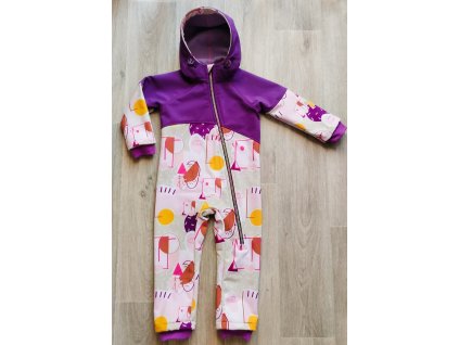 Sofstehllová kombinéza fialová s obrazci vel.92/98