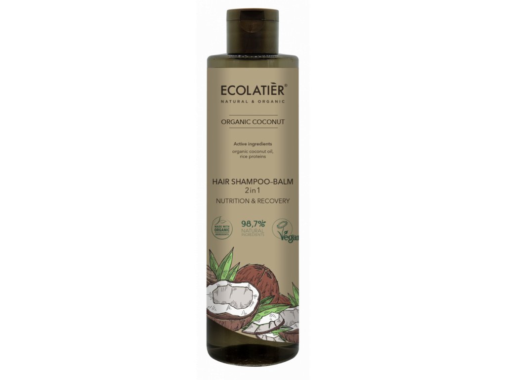 ECOLATIER - Šampon-balzám na vlasy 2v1, KOKOS, 350 ml, EXPIRACE