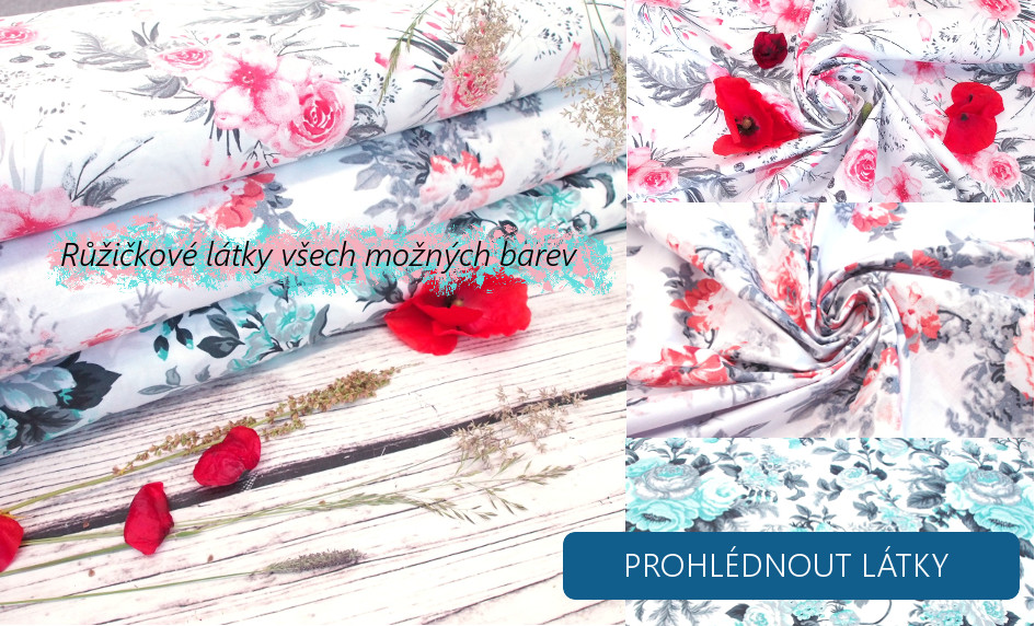 látky se vzorem květů a růžiček