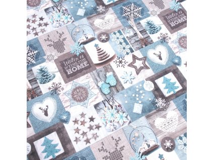 vánoční látka - modrý patchwork