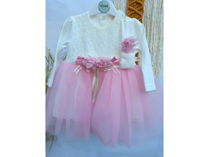 Dívčí šaty s tylovou sukní růžové a čelenkou