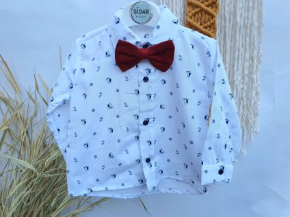 Sváteční bílá košile s námořnickým motivem bordó