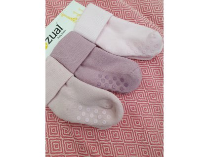 Termo ponožky růžové s protiskluzem 12-18měsíců s příměsí elastanu 3kusy