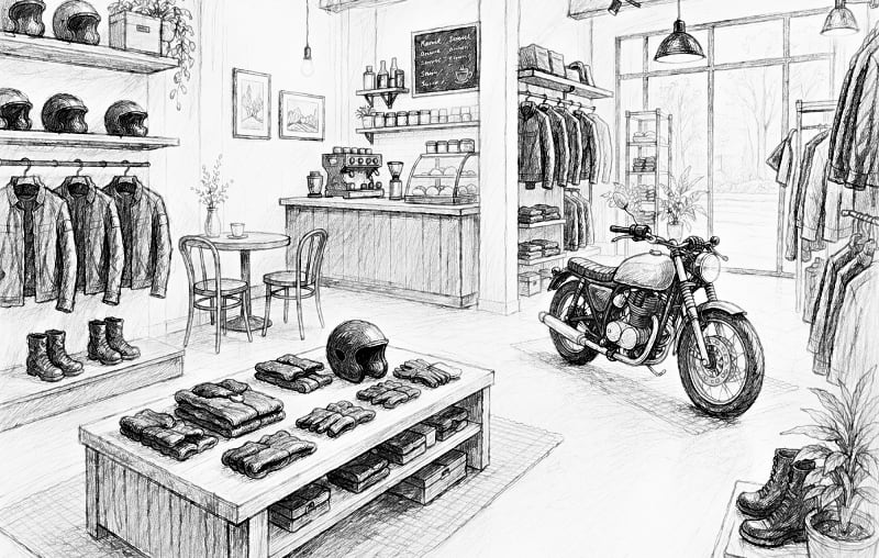 Vizualizácia moto shopu SIDE ROAD