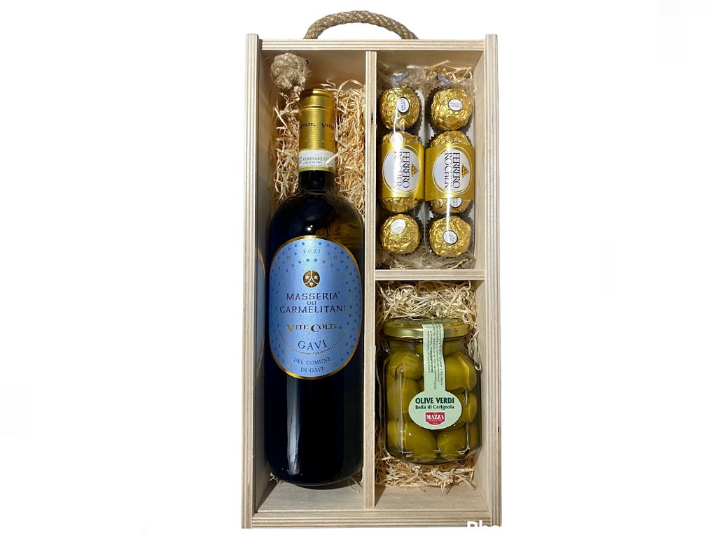 Talianske vino biele vino gavi di gavi darcekove balenie olivy ferrero rocher