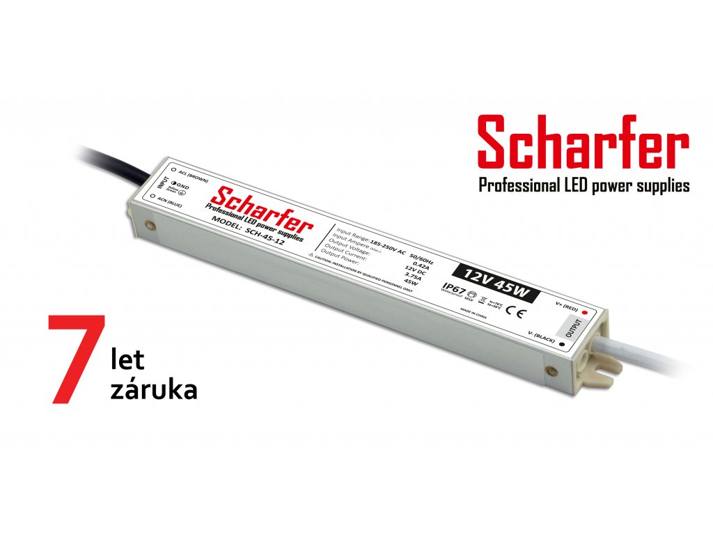 Scharfer profesionální napájecí zdroj pro LED, 12V, 045W, 3,75A, IP67 -  SIGNTECH