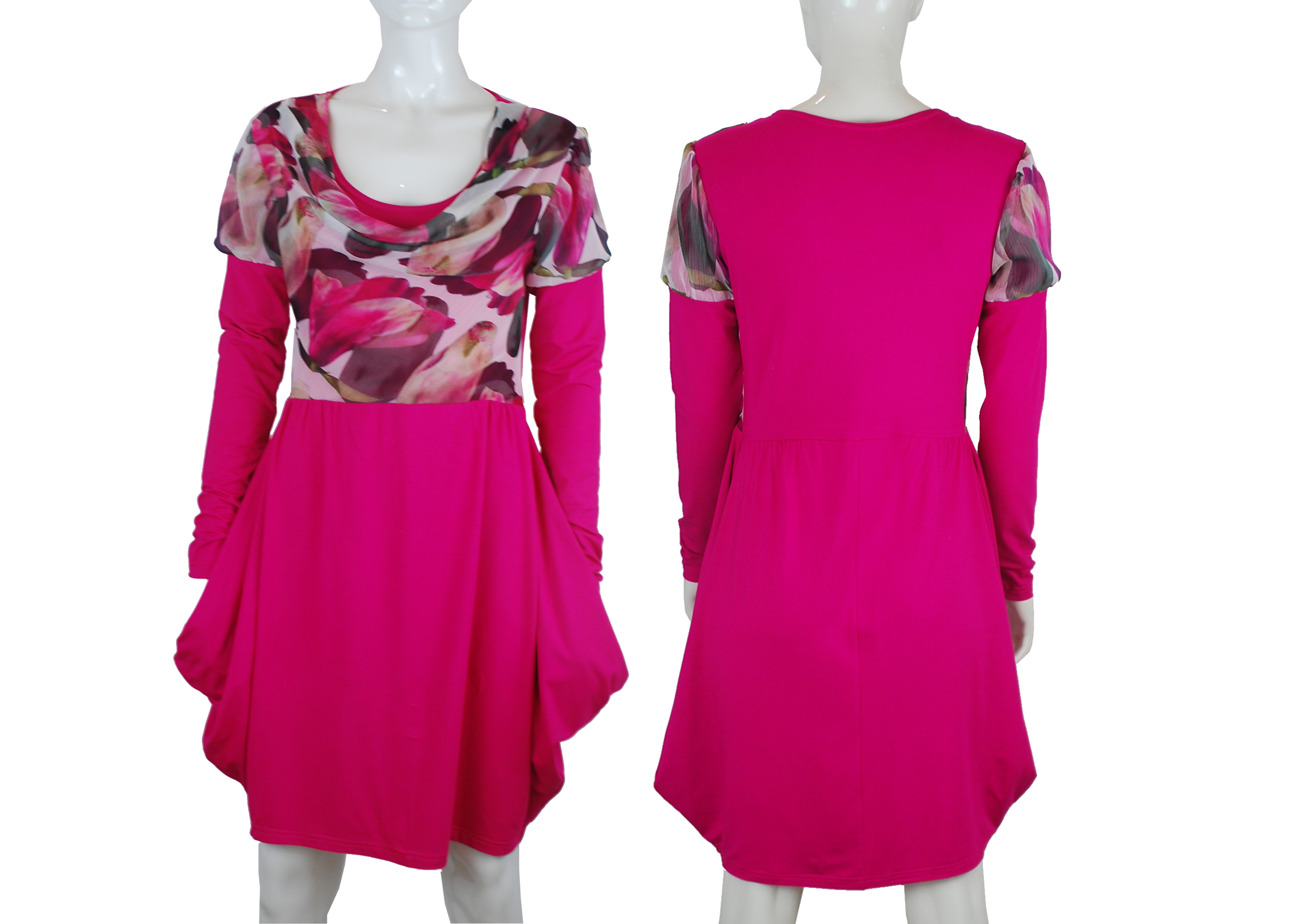 Střih a foto-návod na Upletové šaty s šifonem - Dagmar